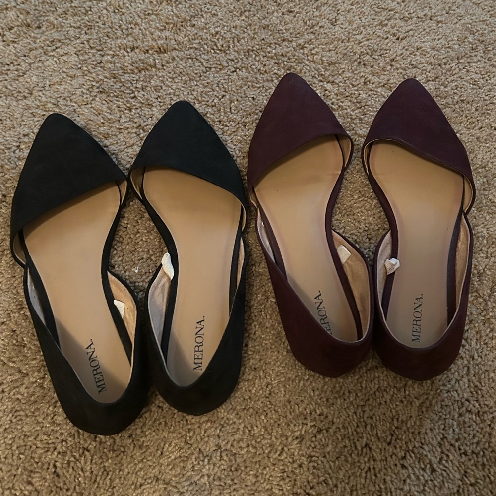 Two Merona slip on pointed flats